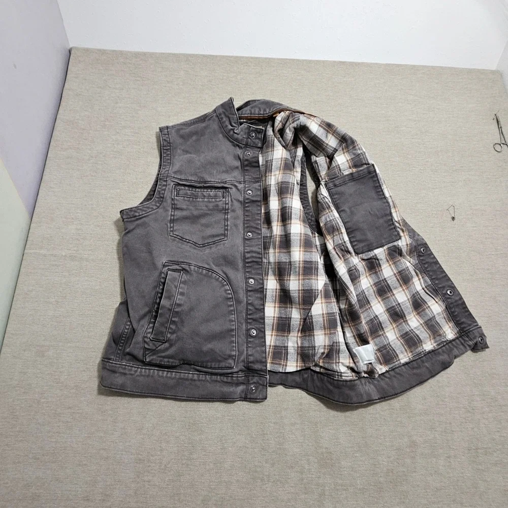 RedHead Ranch Vest Mens XL Grey Flannel Lined Canvas Snap Front Workwear